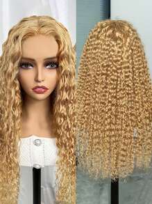 Peluca rizada rubia miel, cabello humano, 5x5, pelucas frontales de encaje de alta definición con ondas de agua rubias, prearrancadas con cabello de bebé, densidad 180, peluca de cabello humano con ondas de agua rubias de color n.° 27 (peluca rubia rizada de 22 pulgadas para mujeres) - Dorado - Ver 9