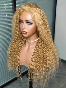 Peluca rizada rubia miel, cabello humano, 5x5, pelucas frontales de encaje de alta definición con ondas de agua rubias, prearrancadas con cabello de bebé, densidad 180, peluca de cabello humano con ondas de agua rubias de color n.° 27 (peluca rubia rizada de 22 pulgadas para mujeres) - Dorado - Ver 5