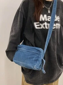 Bolsa de mezclilla para hombres, de gran capacidad y peso ligero, estilo de cartero retro, bolsa cruzada casual deportiva, mochila versátil de moda deportiva, bolso de estudiante para ir al trabajo - Multicolor - Ver 5