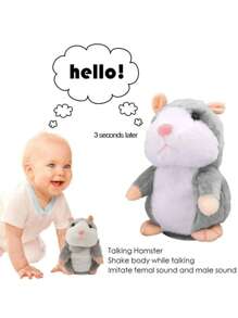 Juguete de peluche de hámster parlante lindo de 16.5cm/6.5 pulgadas, muñeco de repetición y asentimiento, juguete de peluche con sonido repetitivo, juguete de peluche para niños, juguete de ratón, regalo de cumpleaños, juguete de rompecabezas de aprendizaje, juguete educativo, regalo de Navidad para bebés