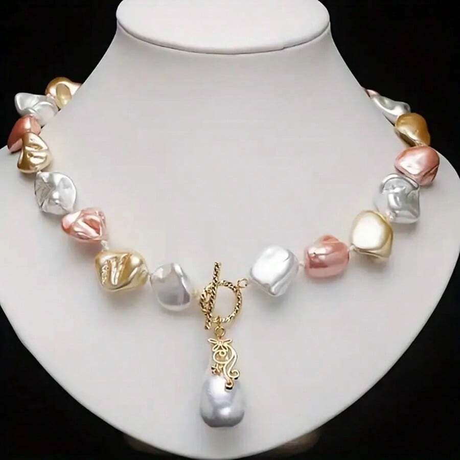 Stylish Asymmetrical Pearl Collarbone Chain Pendant, Niche Design - Color Mixing - View 1