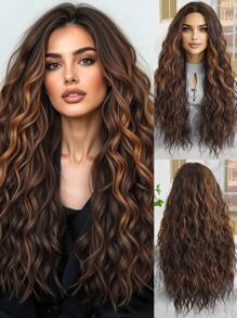 Tóc giả tổng hợp dài 28 inch, kiểu gợn sóng, không có mái: Ngoại hình tự nhiên, chịu nhiệt, phù hợp cho các bữa tiệc, cosplay và sử dụng hàng ngày. - Màu nâu highlight - Xem 2