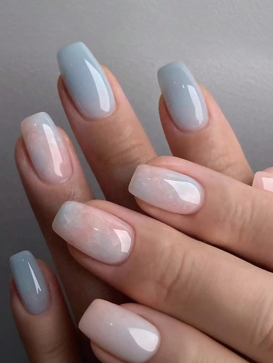 Bộ 24 móng tay giả vuông ngắn kiểu Pháp, họa tiết phối màu tương phản tối giản, bao gồm 1 dũa móng và 1 gel dán, dụng cụ chăm sóc móng. - Nhiều màu - Xem 1