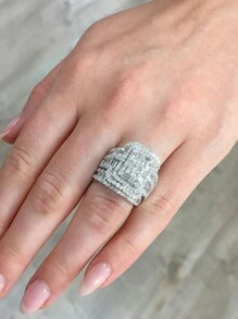 2 件/套 魅力方晶锆石戒指 适合女士 适合婚礼 订婚派对 珠宝 情人节礼物、妈妈、母亲、母亲节、礼物 - 1# - 查看 14