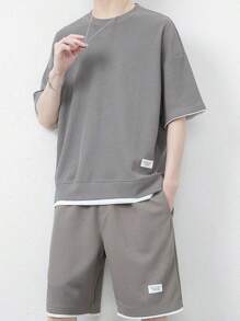 Waffle pantalones cortos traje de verano de los hombres de manga corta conjunto con ropa deportiva casual Conjuntos de Camiseta para Hombre