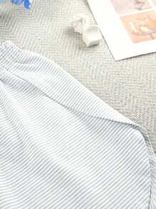 2pcs Women Plus Size Casual Relaxed Knit Top & Striped Shorts Homewear Set, Suitable For Spring, Summer & All Seasons Lounge Set - View 6