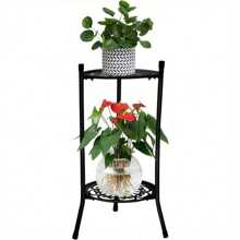 2 Tier Metal Plant Pot Stand 50 * 30cm Garden Terrace Decoration Flower Stand Home Decor Plant Stand Bonsai Holder For Home Patio Office Garden - Black - View 1