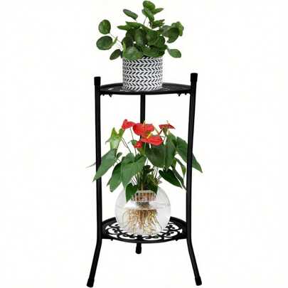 2 Tier Metal Plant Pot Stand 50 * 30cm Garden Terrace Decoration Flower Stand Home Decor Plant Stand Bonsai Holder For Home Patio Office Garden