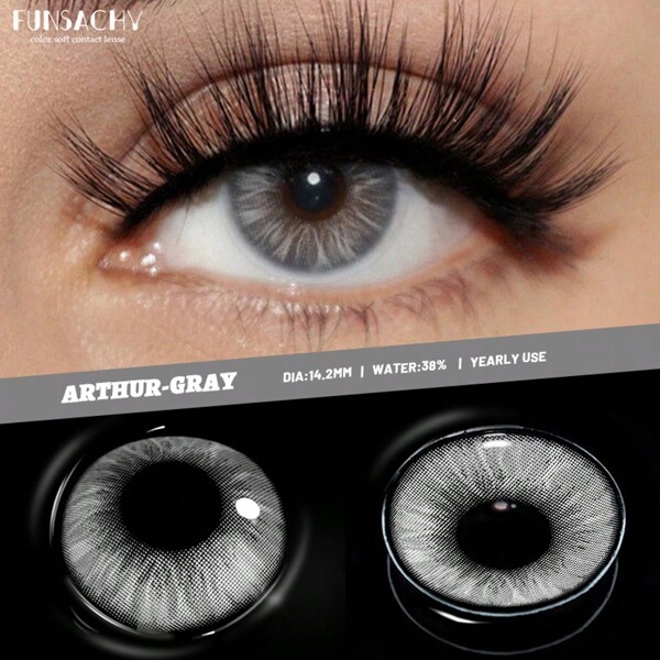 FUNSACHY 2 piezas Hermosos lentes de contacto de color gris para ojos con pupila natural y suave maquillaje cosmético anual para mujeres
