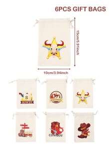 6 件西部牛仔风格礼品袋，西部牛仔主题礼品包装袋，抽绳袋，生日宝贝淋浴性别揭示派对装饰储物袋，派对礼物 - 彩色 - 查看 3