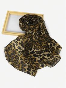 1pc Elegant Polyester Leopard Printed Shawl, Fashionable Chiffon Scarf For All Seasons - A - View 5