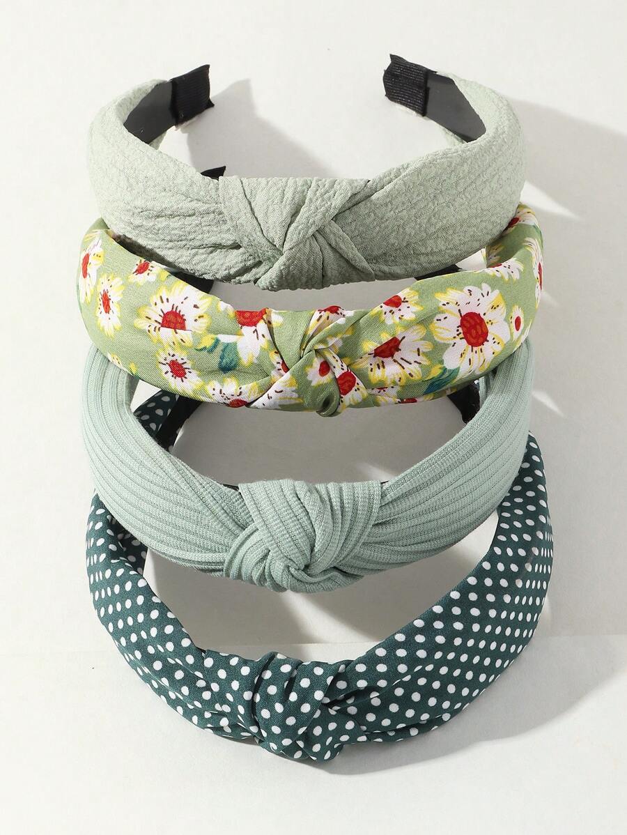 4 Băng đô họa tiết chấm bi xanh lá cây và hoa đơn giản dành cho nữ, thích hợp để đeo hàng ngày và lễ hội Ngày Thánh Patrick - Nhiều màu - Xem 1