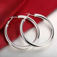 Aretes de aro grandes y lisos de 50 mm de plata de ley 925 para mujer, joyería de moda para fiesta y boda