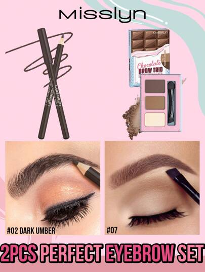 Misslyn Ensemble crayon et poudre à sourcils 2-en-1, comprend une brosse à sourcils, facile à coiffer les sourcils, fort pouvoir couvrant, anti-tache, remplissage et mise en forme des sourcils sans effort pour un look naturel, texture lisse, longue tenue, sans cruauté - comprend 2 poudres à sourcils, 1 crayon surligneur, miroir et brosse à sourcils, maquillage professionnel pour les sourcils, couleur durable, crayon contour des sourcils, rehausser et définir la forme des sourcils, compact et portable pour les voyages