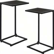 Juego de 2 mesas auxiliares con forma de C y tapa de madera rústica - Mesas laterales deslizantes debajo del sofá que ahorran espacio, estructura de metal resistente, fácil montaje, perfectas para la sala de estar y el dormitorio, mesa de estar - Blanco - Ver 8