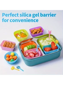 40 piezas Moldes de silicona para magdalenas y tenedores de fruta, divisores de lonchera, duraderos y reutilizables, aptos para lavavajillas y congelador, esenciales para volver al colegio - Color aleatorio - Ver 4