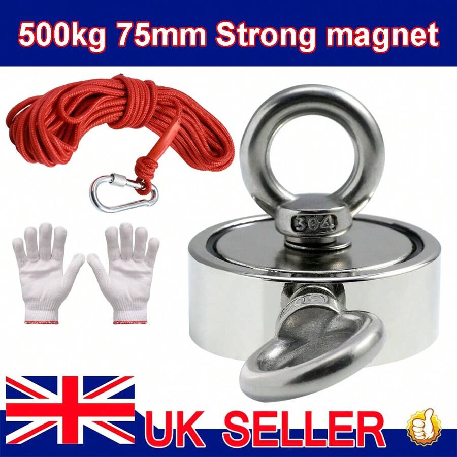 500kg 75mm Strong Magnet Fishing Metal Detector 10m Rope Double Side Neodymium - Silver - View 1