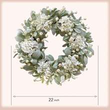 Artificial Door Wreath 22 Inch, Spring/Summer Wreath With Hydrangeas Lamb's Leaves Berries Welcome Board For Holiday Farmhouse Home Indoor Outdoor Wedding Party Wall Window Decor