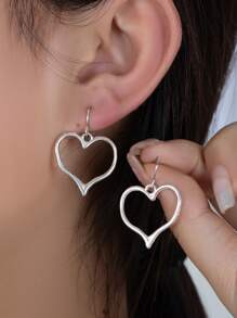 银色空心心形吊坠耳环复古简约风格合金镀银首饰情人节礼物适合情侣情人节、妈妈、母亲、母亲节、礼物 - 彩色 - 查看 2