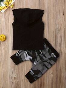 Baby Boys Summer Clothes Set Sleeveless Letter Print Black Hooded Vest+Camouflage Harem Pants Kids 2Pcs Fashion Outfits 0-4Y