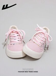 WARRIOR Women's Lace-Up Design Skateboard Shoes, Low-Top Casual Shoes, Outdoor Flat Shoes, Breathable Summer Slip-On Sneakers, Versatile Lightweight Skateboard Inspired Athletic Shoes, Fashionable And Comfortable Ladies Canvas Sneakers With Thick Soles, Street Style Personalized Low-Top Lightweight Soft Bottom Women's Shoes