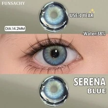 FUNSACHY 1 对 SERENA 天然彩色隐形眼镜蓝色眼部隐形眼镜时尚化妆品眼部彩妆女士隐形眼镜