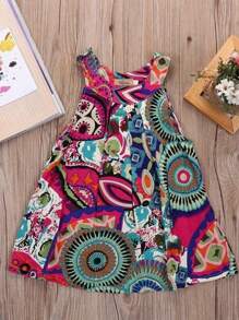 Vestido largo sin mangas con cuello redondo y estampado bohemio para niña pequeña - Verde - Ver 2