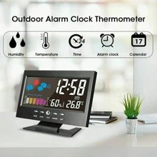 Digital Weather Alarm Clock, Voice Control Backlight, Temperature Humidity Calendar Display, Glass Material, Time & Weather Forecast, Desk Clock With Color Screen - Black - View 6