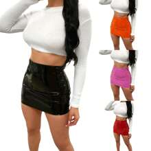 Women's Mini Leather Skirts Sexy Bright Skinny Bodycon Short Skirt Party Clubwear Night Out Skirt - Màu xanh lam - Xem 6