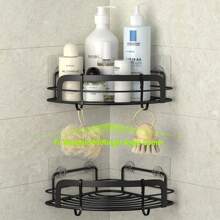 Black Bathroom Corner Shower Shelfs, Adhesive Wall Mounted Shower Caddy With 4 Movable Hooks, Rustproof Stainless Steel Bathroom Shower Organizer, No Drilling Wall Mount 2-Pack - 銀色 - 查看 11