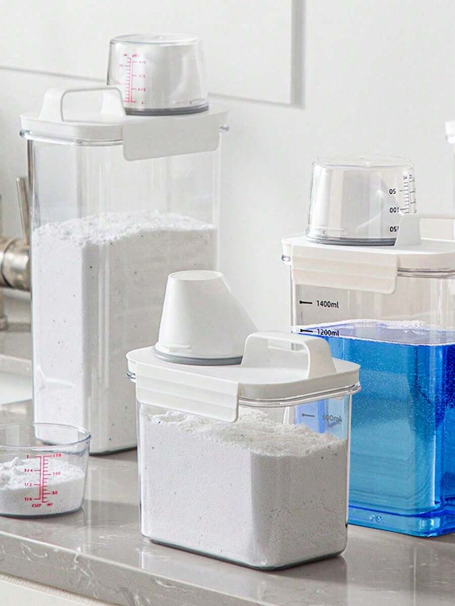 1 件装家用洗衣粉储存盒，透明密封罐带刻度，适用于洗衣粉、洗洁精、洗碗液