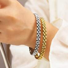 1 件优雅不锈钢手镯，简约而个性化的三层齿轮扣袖口，时尚珠宝 - 手鐲 - 查看 1