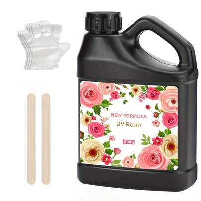 عدة راتينج UV قياس 500 جرام-عبوة كبيرة محسنة من الراتينج البلوري الشفاف الصلب المتصلب بفعل الأشعة فوق البنفسجية، لوازم صناعة المجوهرات والحرف، تأتي مع جهاز أشعة فوق بنفسجية وإكسسوارات مجانية