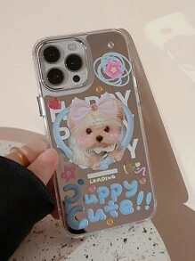 Slogan 1pc Cute Pet Cat/Dog Cartoon + Colorful Rhinestone DIY Phone Case Compatible With Apple IPhone 16/15/14/13/12/11 Series - Multicolor - View 4