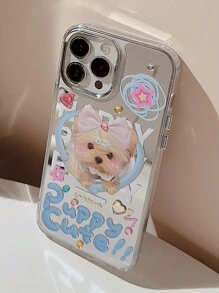 Slogan 1pc Cute Pet Cat/Dog Cartoon + Colorful Rhinestone DIY Phone Case Compatible With Apple IPhone 16/15/14/13/12/11 Series - Multicolor - View 5