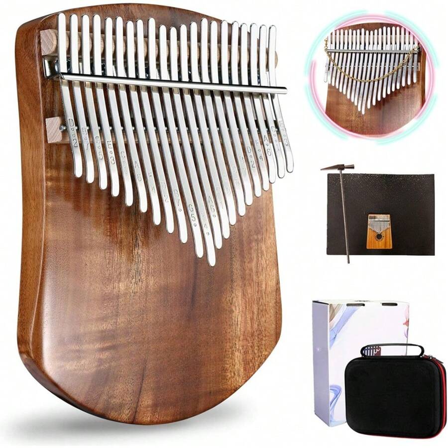 Kalimba de 21 teclas de madera de Koa sólida, piano de pulgar de madera maciza plana profesional Kalimba Marimba con instrucciones de aprendizaje y estuche de transporte de alto rendimiento (Acacia Koa, 21 teclas)