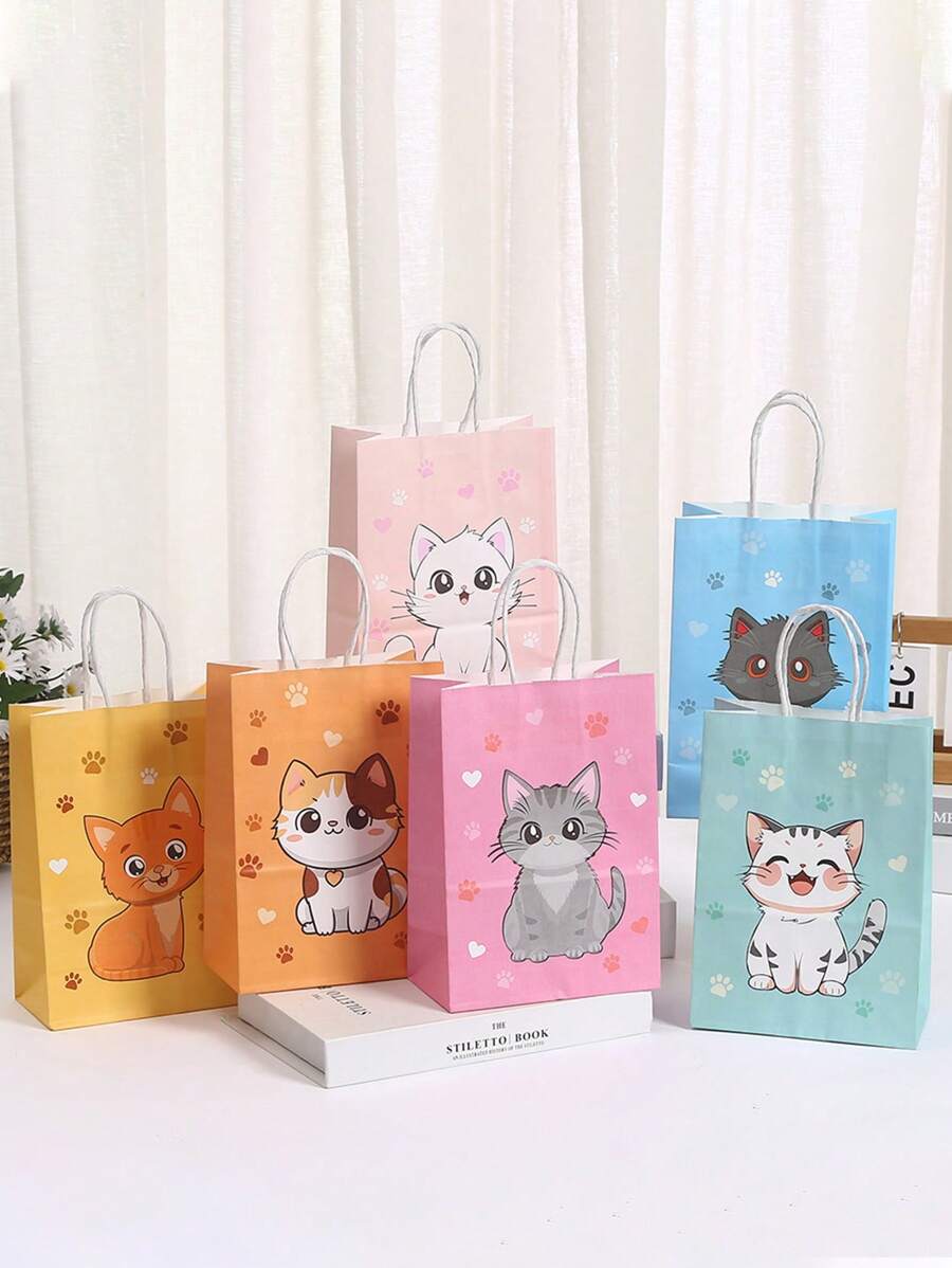 4/12 chiếc Túi quà tặng thiết kế hình mèo hoạt hình dễ thương, nhiều họa tiết mèo, thích hợp cho đám cưới, tiệc độc thân, sinh nhật, mua sắm kinh doanh, quà tặng tiệc, tốt nghiệp - Túi giấy nhiều màu sắc dùng làm quà tặng cho các ngày lễ, sự kiện, họp mặt, tiệc tùng và nhiều dịp khác - nhiều màu - Xem 1