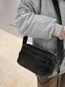 Bolsa de mezclilla para hombres, de gran capacidad y peso ligero, estilo de cartero retro, bolsa cruzada casual deportiva, mochila versátil de moda deportiva, bolso de estudiante para ir al trabajo - Multicolor - Ver 8