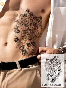 2pcs Set Black Half Arm Temporary Tattoos For Men, Animal Floral Lion Tiger Body Art Tattoo Stickers For Daily, Party, Holiday, Gift, Body Decoration, Arm, Chest, Back