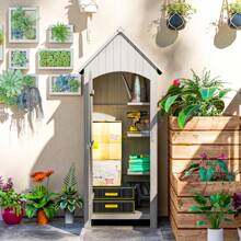 Outsunny Abri de jardin en bois cabane de jardin exterieur armoire de jardin avec toit bitumé 3 étagères porte avec loquet rangement et stockage extérieurs pour terrasse 77,5 x 54,2 x 179,5 cm gris - Gris - Voir 7