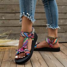 2025 Summer Women's Flat Rope Woven Beach Sandals, Outdoor Casual Slippers, Plus Size Women Sandals - Red - View 6