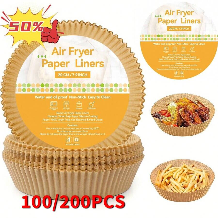100pcs Air Fryer Paper Disposable Square Parchment Paper Liner Grilling Camping BBQ - Round - View 1