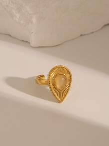 1 件时尚夸张奢华金镶嵌绿松石可调节女士戒指，18k 不锈钢，不褪色，优雅设计，适合日常、节日、派对、约会佩戴或送礼 - 氣質款 - 查看 9