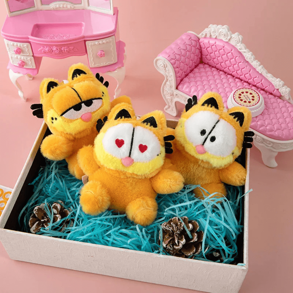 GARFIELD Kawaii Plüschanhänger, süße Schlüsselanhänger Puppe, Cartoon Anime Plüschtier für Taschen, Schlüsselanhänger Deko, Geburtstags- und Weihnachtsgeschenk