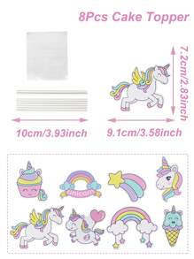 8件套彩虹独角兽生日蛋糕装饰，彩虹独角兽生日派对蛋糕装饰，蛋糕架装饰，婴儿派对装饰，纸杯蛋糕插牌，蛋糕签，生日烘焙DIY用品，生日礼物派对小礼品