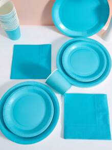 浅蓝色一次性盘子、餐巾和杯子，适合 25 位客人，一次性纸盘派对用品适合生日、婚礼、派对、家庭野餐 - 淺藍色 - 查看 5