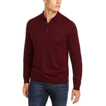 Men's Merino Wool Blend Polo Sweater