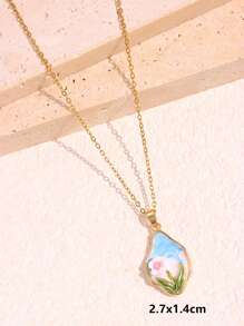 1pc Vintage-Inspired Women Jewelry Asymmetrical Pendant Necklace With Pearl, Rose Flower, Wheat Spikes & Colorful Floral Painting Design Valentines,Mom,Mother,Mother's Day,Gift - Multicolor - View 18