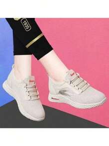 Zapatillas Casuales Para Mujer,Zapatos deportivos para mujer, livianos, cómodos, antideslizantes zapatos deportivos de malla negra,transpirables, para correr,1 par deportivo transpirable Mujer atlético Zapatos,de mujeres casual atlético Zapatos de moda con cordón - Beis - Ver 3