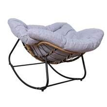 Outdoor Rattan Rocking Chair, Patio Comfy Reading Chair With Oversized Cushion, Indoor Recliner Wide Rocking Chair For Balcony, Front Porch, Garden, Living Room, Grey - Grey - View 3